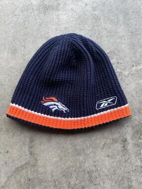 Reebok NFL Denver Broncos Reversible Navy Orange Waffle Knit Beanie
